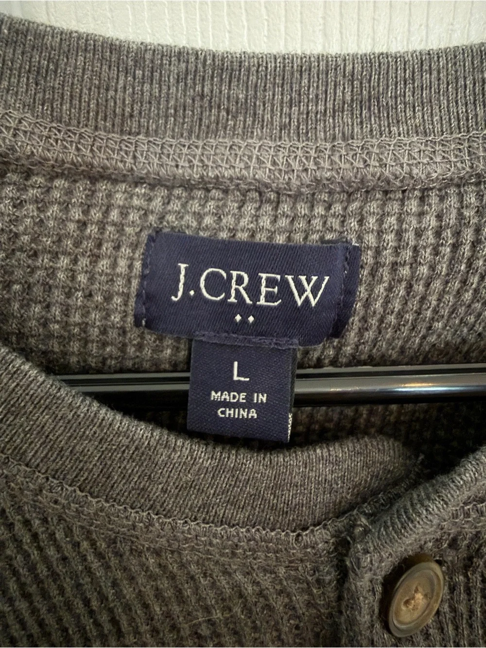 J. Crew Men's Gray Waffle Henley Long Sleeve Shirt